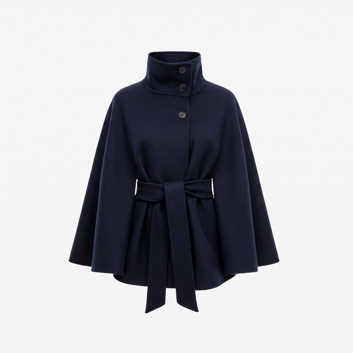 Women's Belted Cape Coat — High-Neck Button Collar 8
