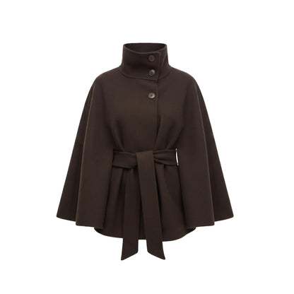 Women's Belted Cape Coat — High-Neck Button Collar 1