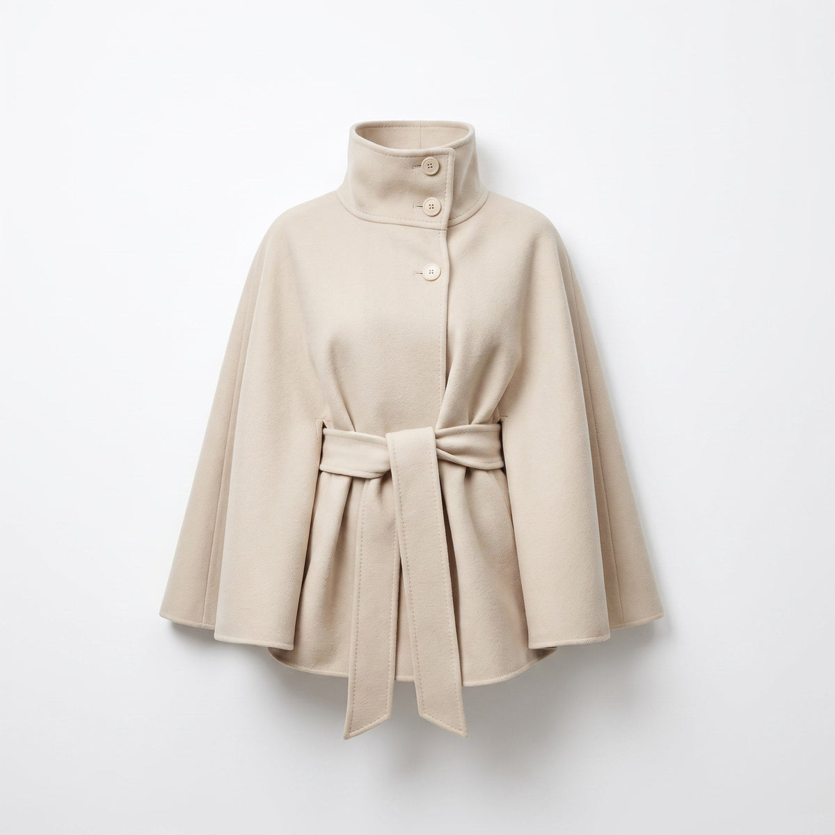 Women's Belted Cape Coat — High-Neck Button Collar 7