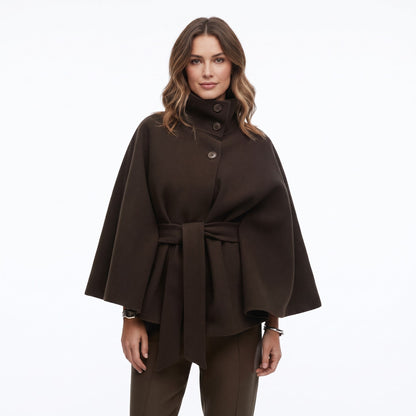 Women's Belted Cape Coat — High-Neck Button Collar 2