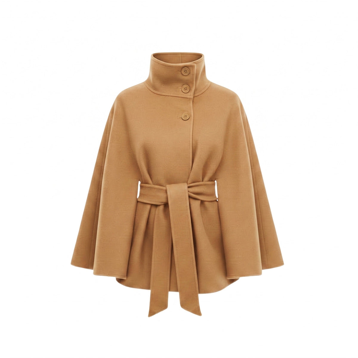 Women's Belted Cape Coat — High-Neck Button Collar 9