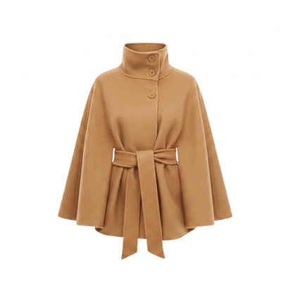 Women's Belted Cape Coat — High-Neck Button Collar 9