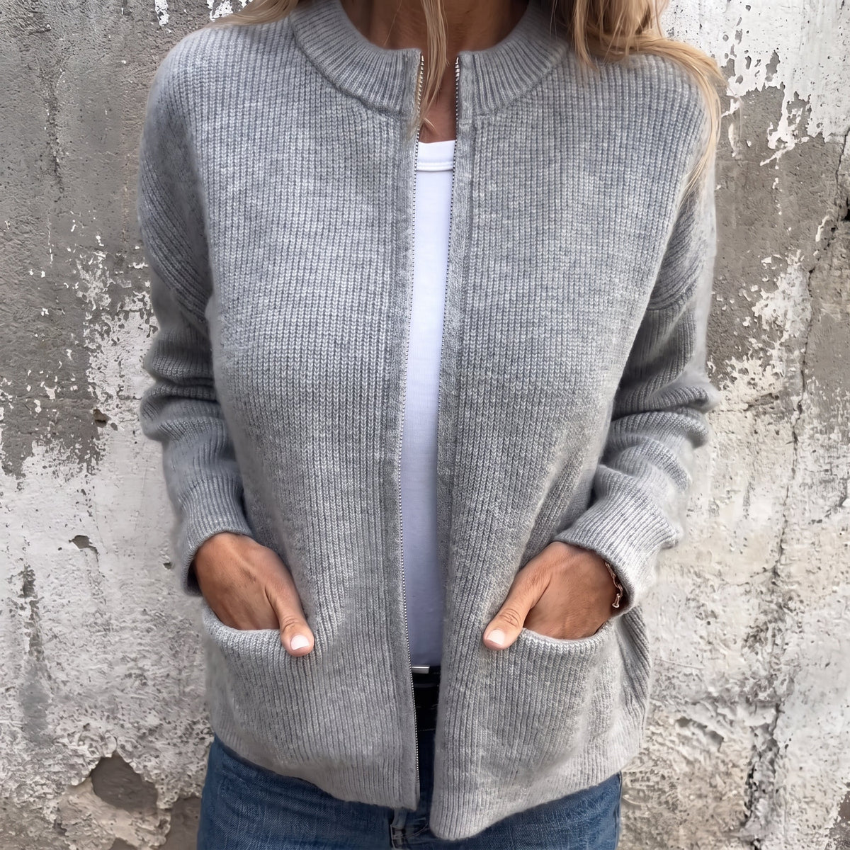 Women's Zip-Through Ribbed Cardigan — Relaxed Fit S–5XL 1