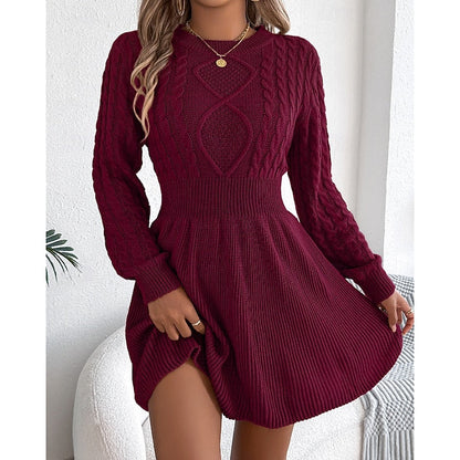 Cable Knit Sweater Dress — Fitted Waist & Flared Mini Skirt 6