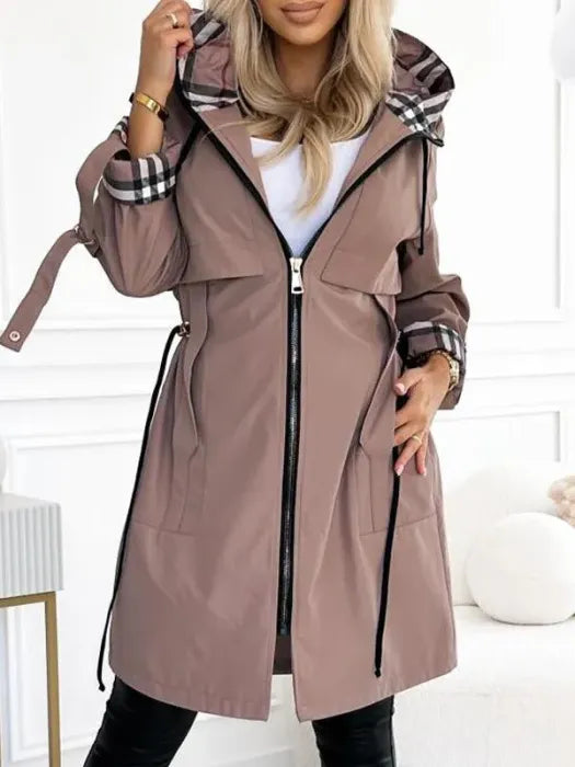 Women's Hooded Rain Coat — Waterproof, Windproof, Drawstring Waist