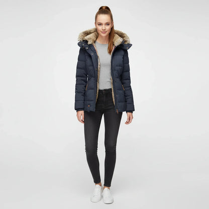 Women's Hooded Quilted Puffer Jacket — Faux Fur Trim 8