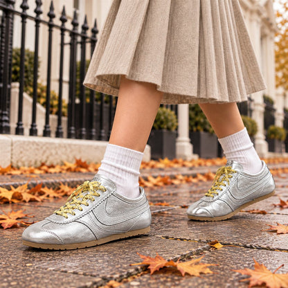 Retro Suede-Look Sneakers for Women in Silver