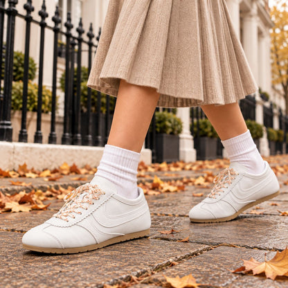 Retro Suede-Look Sneakers for Women in White