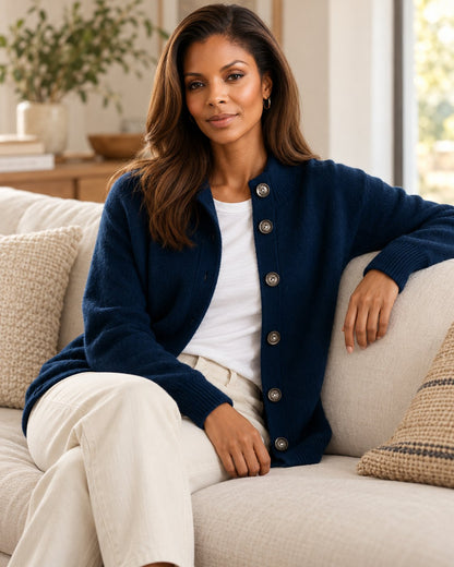 Blue Sofia button cardigan in soft relaxed-fit knit