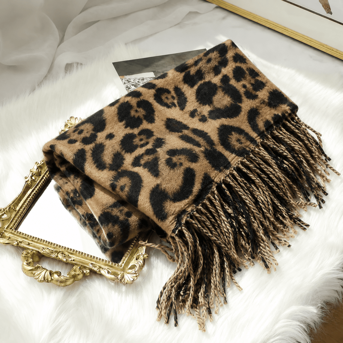 Leopard Print Blanket Scarf — Women's Tasselled Wrap 6