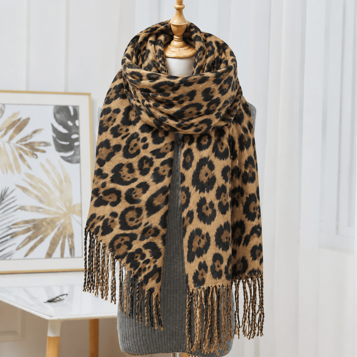 Leopard Print Blanket Scarf — Women's Tasselled Wrap 3