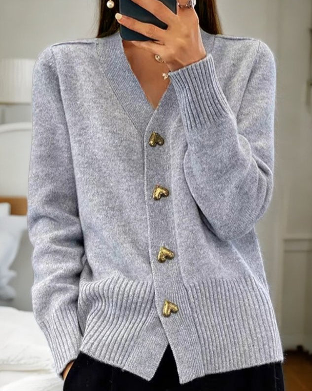Adele Heart Button Cardigan — Elegant Fitted Knit for Women 1