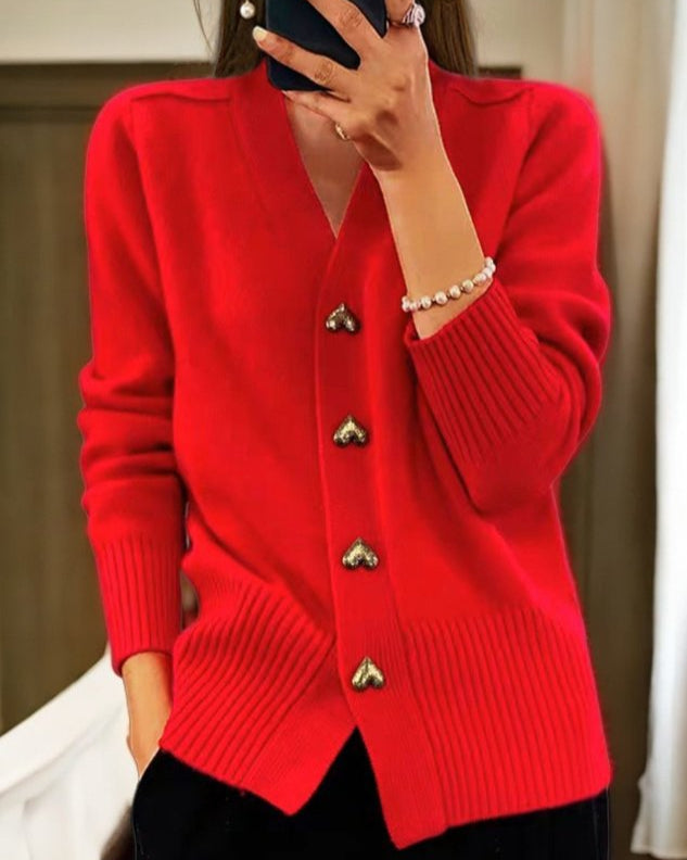 Adele Heart Button Cardigan — Elegant Fitted Knit for Women 4