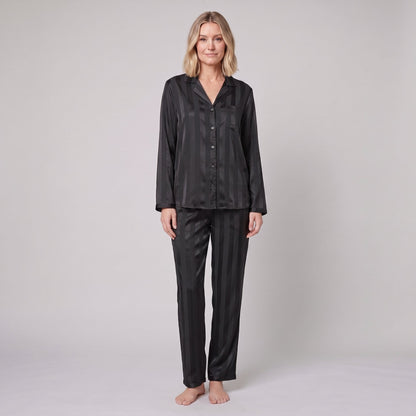 Women's Satin Striped Pajama Set — Button-Down Top & Pants 7
