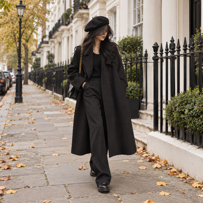 Long Single-Breasted Coat in Black
