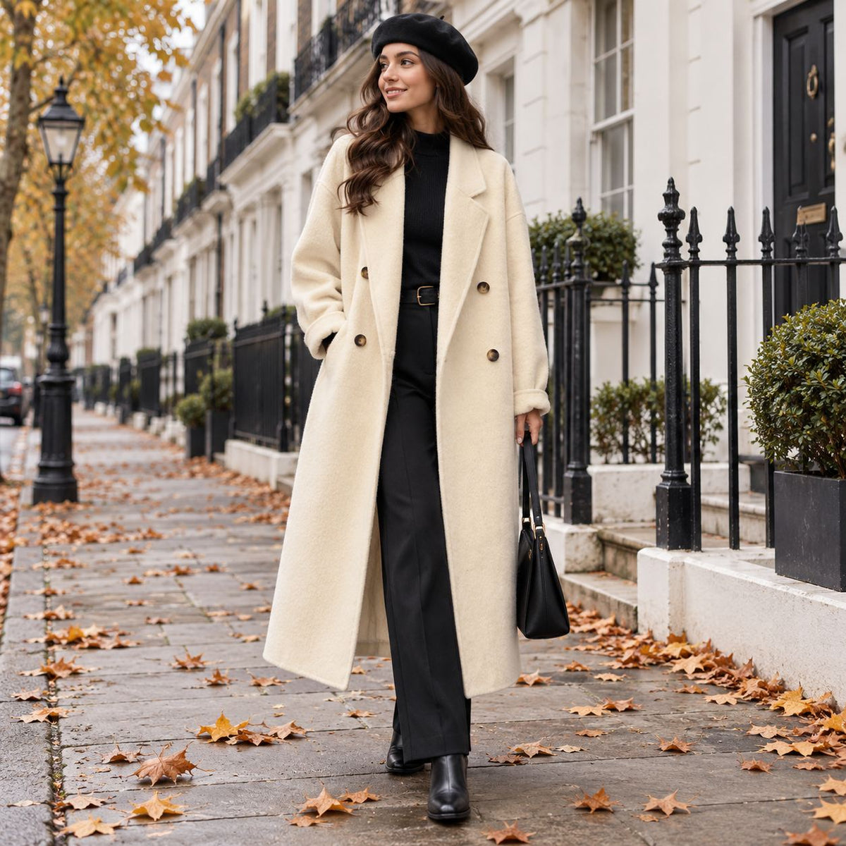 Long Single-Breasted Coat in Off White