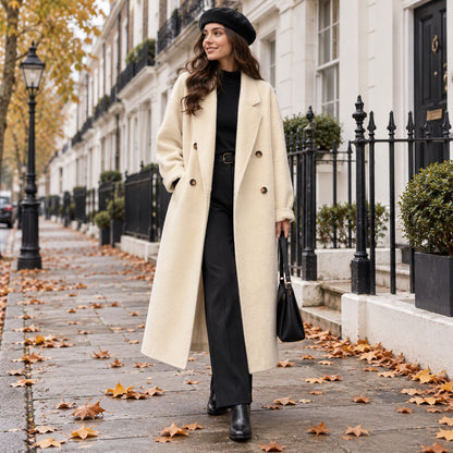 Long Single-Breasted Coat in Off White