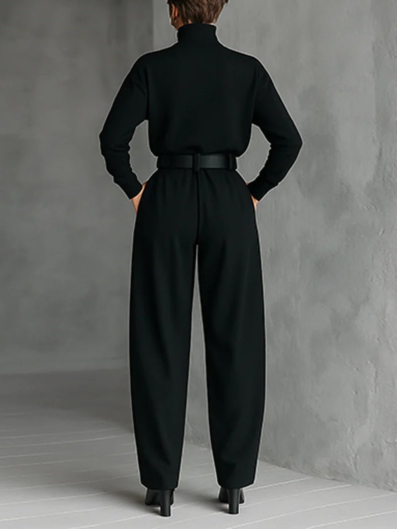 Women's Turtleneck Two-Piece Set — Belted Long Sleeve & Straight Pants 2