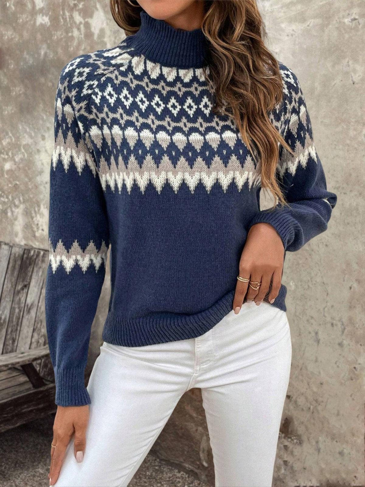 Fair Isle Turtleneck Sweater Women — Long Sleeve Cozy Knit 3