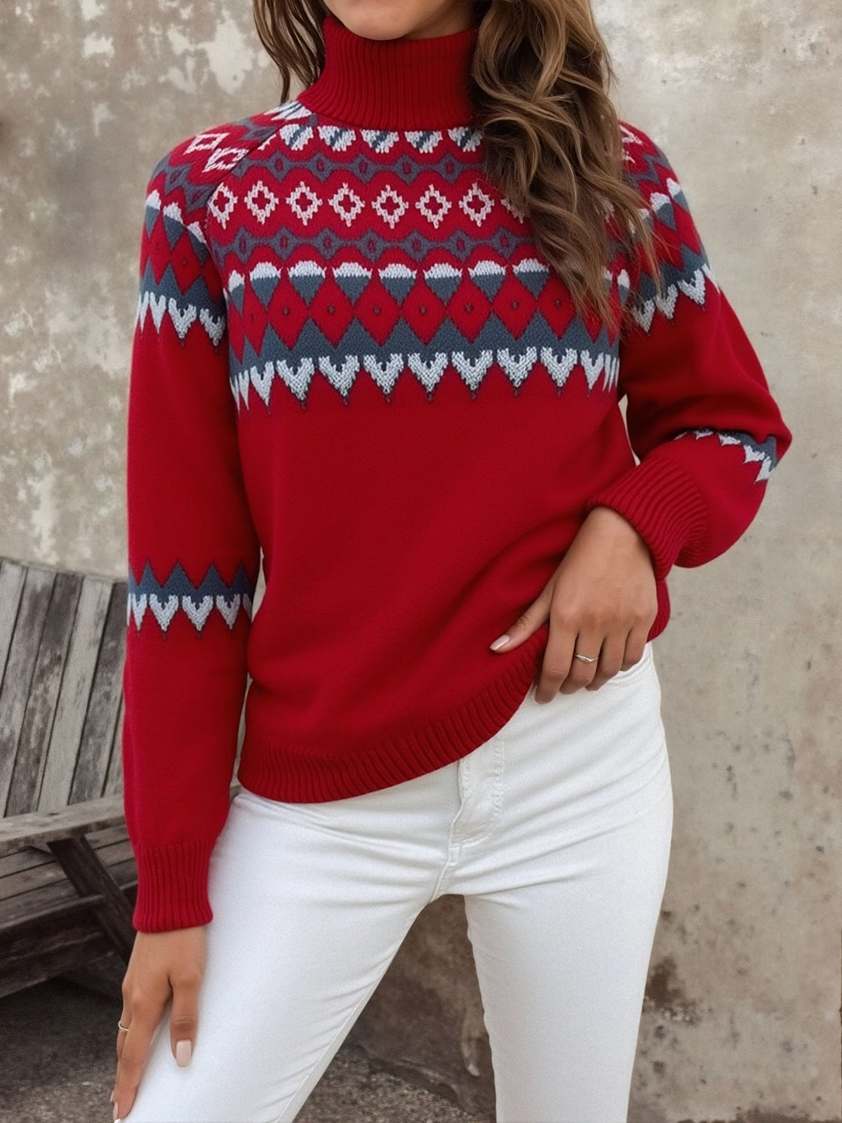 Fair Isle Turtleneck Sweater Women — Long Sleeve Cozy Knit 7