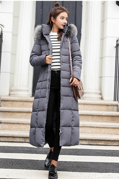 Women's Long Quilted Puffer Coat — Faux Fur Hooded Jacket 3