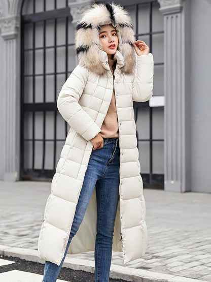 Women's Long Quilted Puffer Coat — Faux Fur Hooded Jacket 6