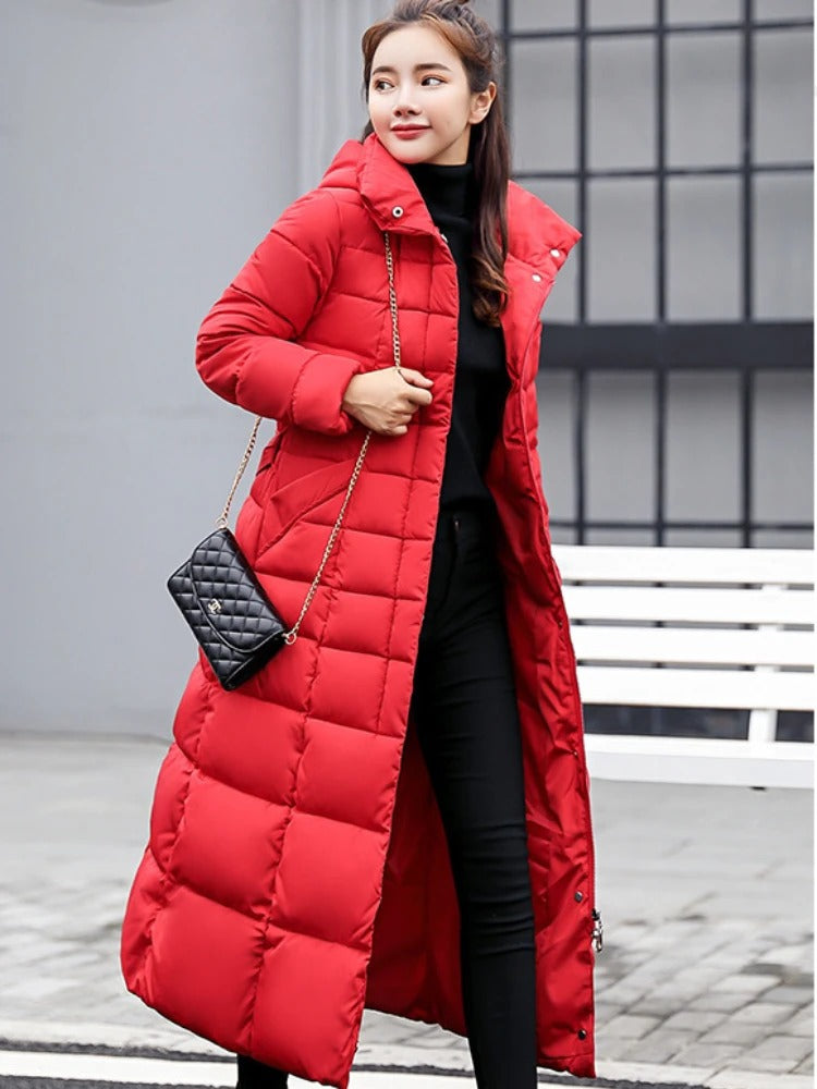 Women's Long Quilted Puffer Coat — Faux Fur Hooded Jacket 5