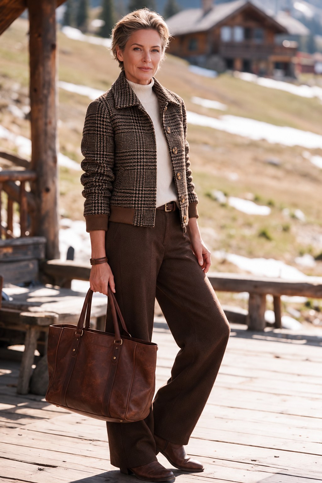 Vintage Plaid Button-Up Jacket with Stand Collar