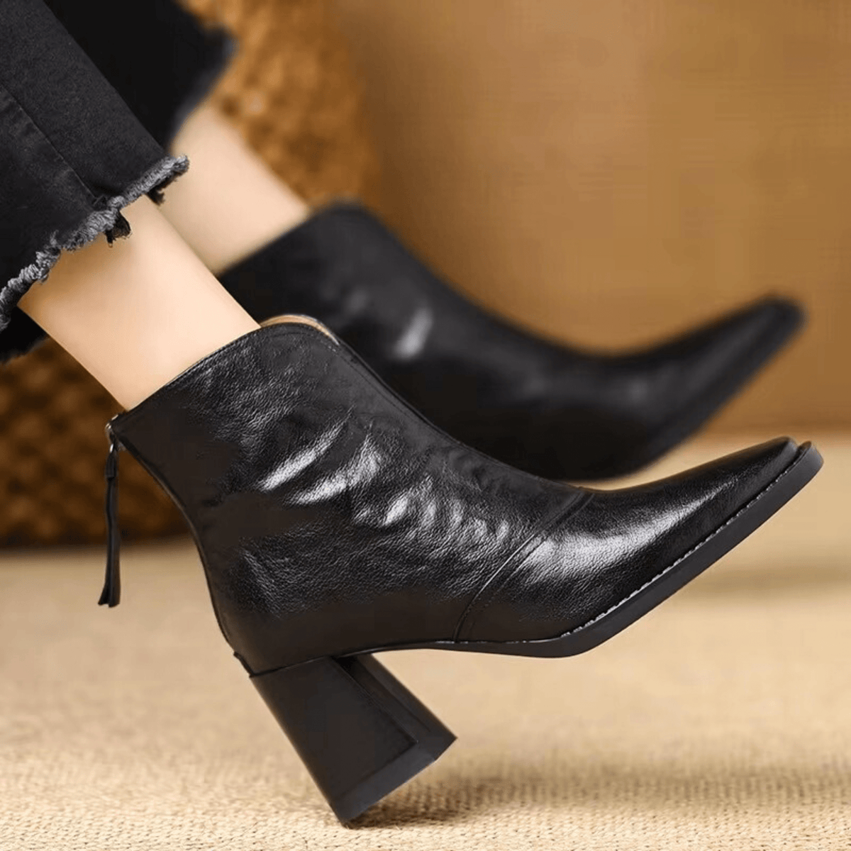 Ovelle Block Heel Leather Ankle Boot — Back-Zip Closure 8