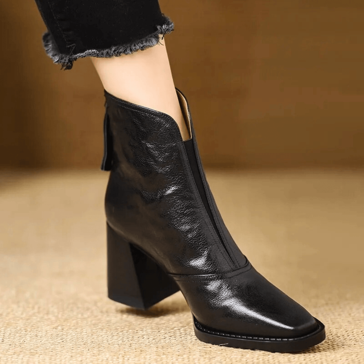 Ovelle Block Heel Leather Ankle Boot — Back-Zip Closure 2