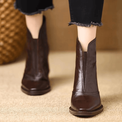 Ovelle Block Heel Leather Ankle Boot — Back-Zip Closure 5