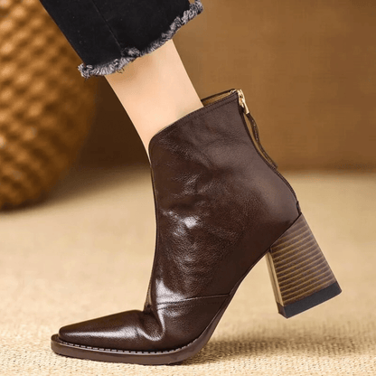 Ovelle Block Heel Leather Ankle Boot — Back-Zip Closure 3