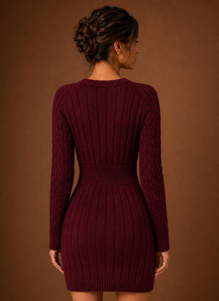 Cable Knit Sweater Mini Dress — Long Sleeve Women's Knit 7