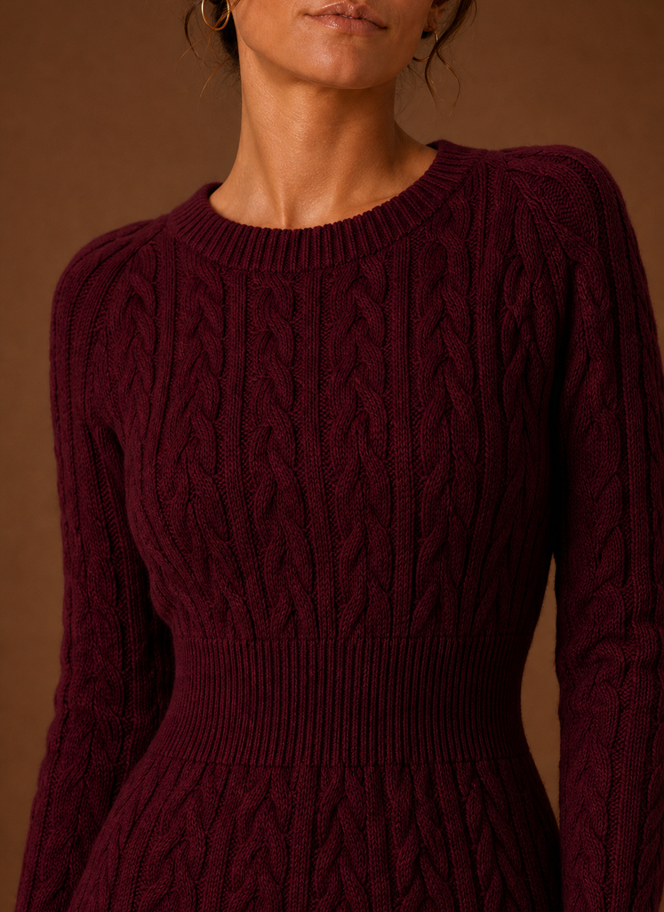 Cable Knit Sweater Mini Dress — Long Sleeve Women's Knit 8