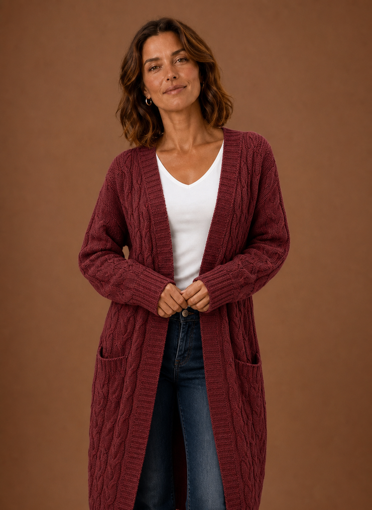 Cable Knit Hooded Cardigan Women — Chunky Long Duster Knit 9