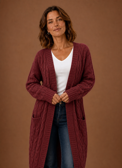 Cable Knit Hooded Cardigan Women — Chunky Long Duster Knit 9