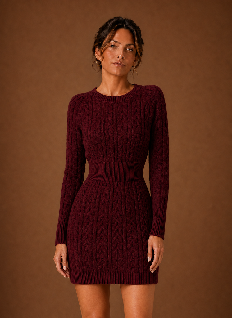 Cable Knit Sweater Mini Dress — Long Sleeve Women's Knit 5
