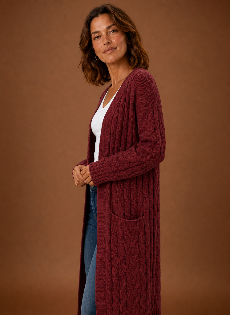 Cable Knit Hooded Cardigan Women — Chunky Long Duster Knit 10