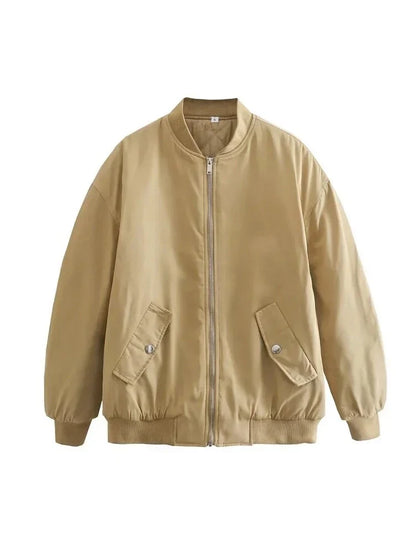 Oversized Quilted Bomber Jacket for Women — Zip Front 2