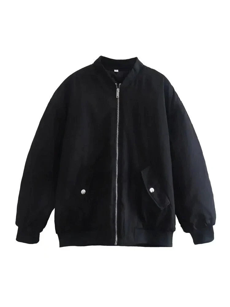 Oversized Quilted Bomber Jacket for Women — Zip Front 4