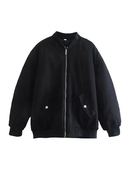 Oversized Quilted Bomber Jacket for Women — Zip Front 4