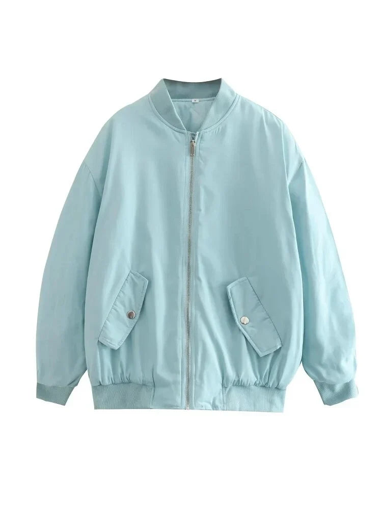 Oversized Quilted Bomber Jacket for Women — Zip Front 5