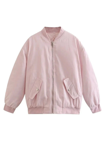 Oversized Quilted Bomber Jacket for Women — Zip Front 6