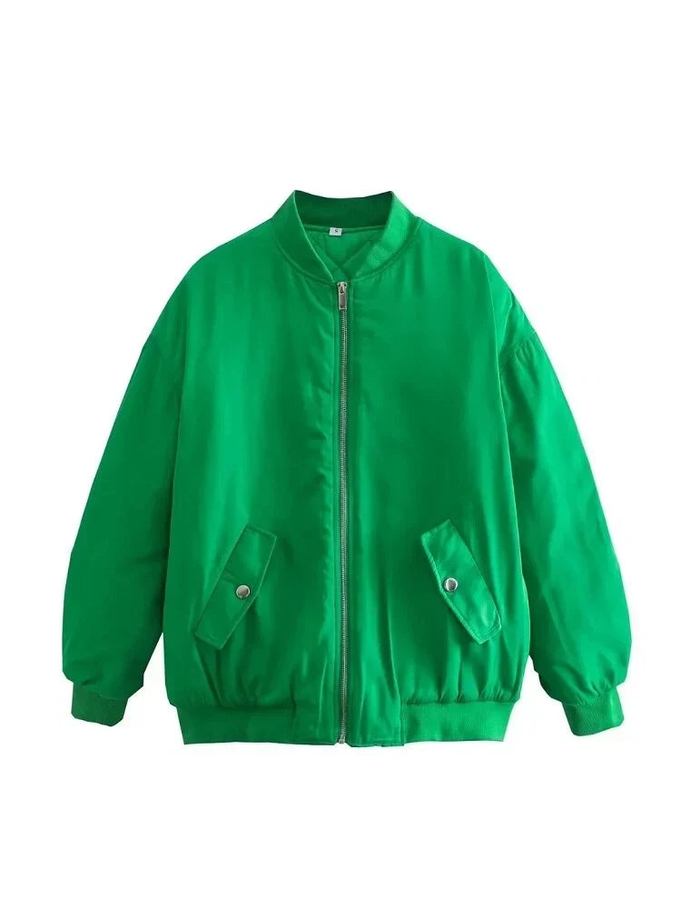 Oversized Quilted Bomber Jacket for Women — Zip Front 7