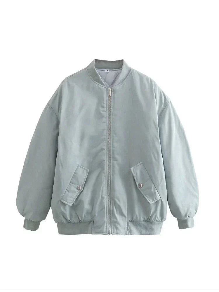 Oversized Quilted Bomber Jacket for Women — Zip Front 8