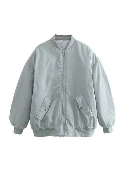 Oversized Quilted Bomber Jacket for Women — Zip Front 8