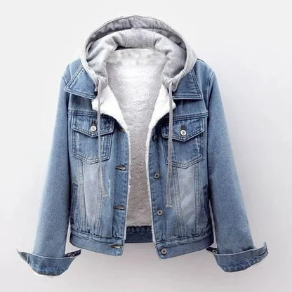 Sherpa Lined Denim Jacket — Hooded Jean Jacket for Women 1