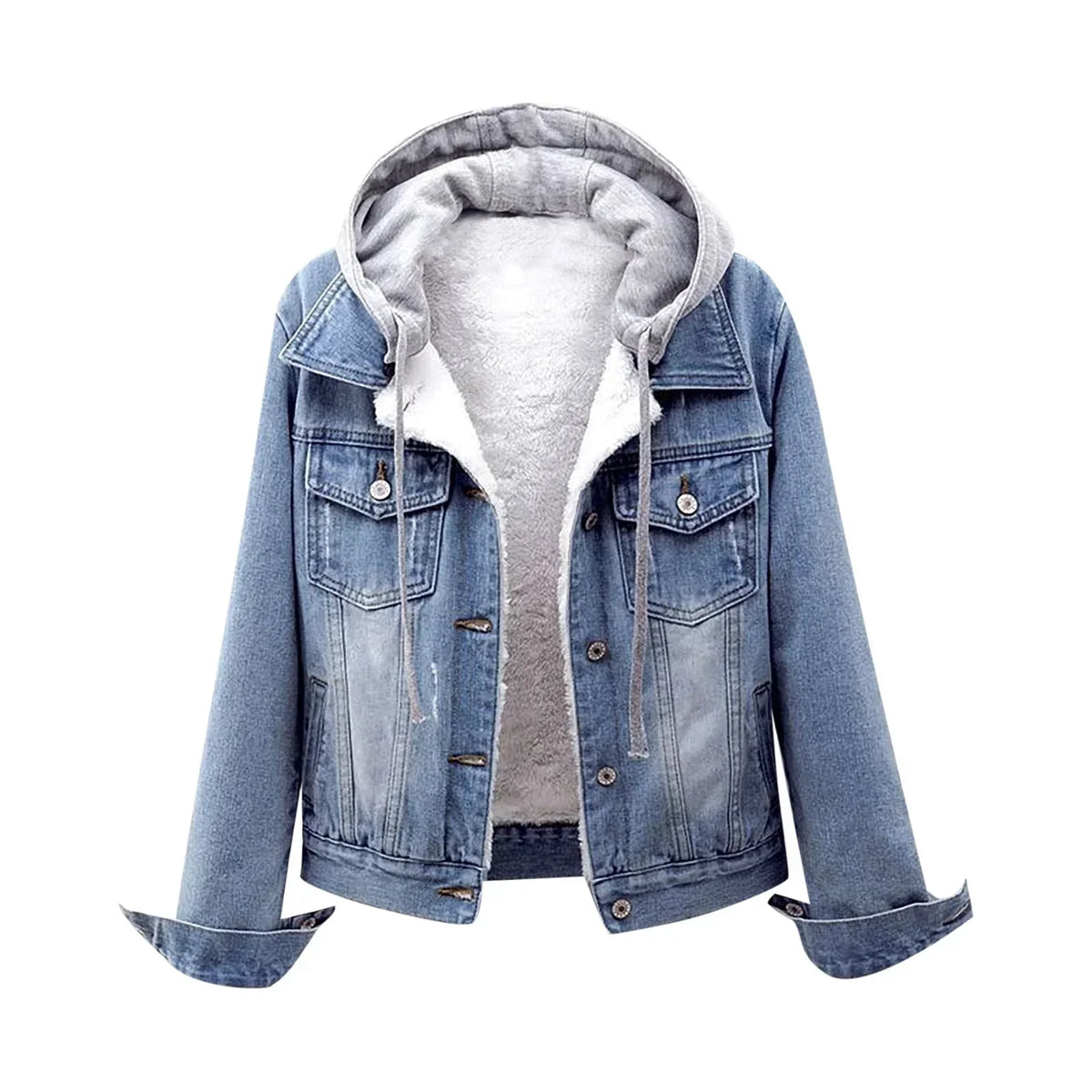 Sherpa Lined Denim Jacket — Hooded Jean Jacket for Women 2