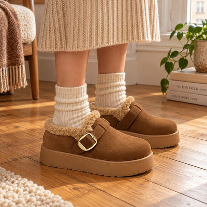 Women's Fleece-Lined Mule Slippers in Coffee