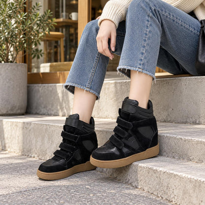 Women's Hidden Wedge High-Top Sneakers in Black